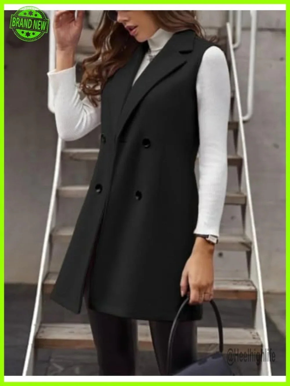 Sleeveless Wool Blend Double Breasted Vest Blazer Jacket Trench Coat